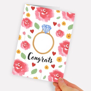 Carte de graines de fiançailles à planter. Carte de voeux de félicitations de fleurs sauvages. Aquarelle rose fleurs tournesol bague florale rose girly