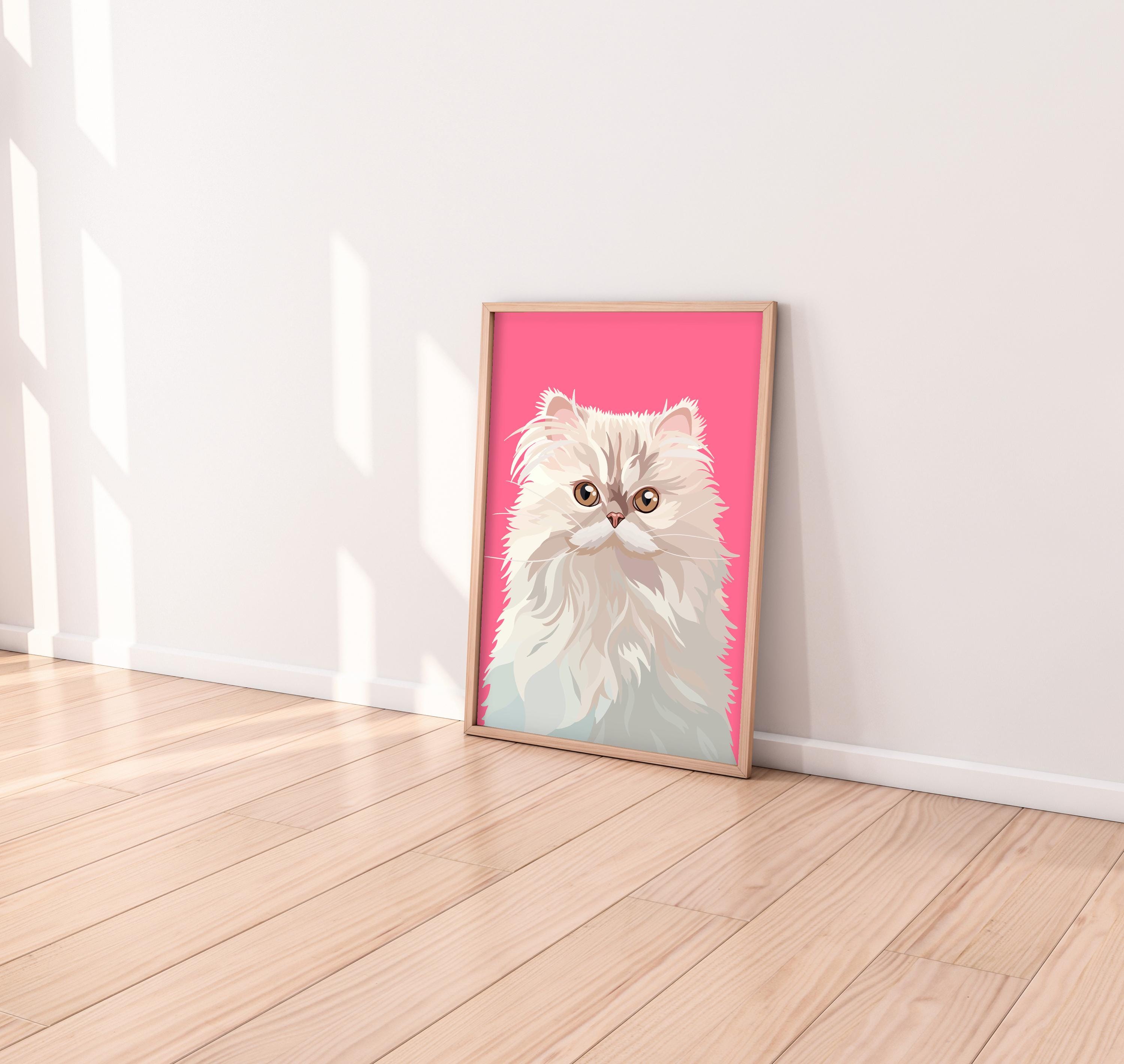 ペルシャ白猫プリント | A4 A3 ハウスペットウォールアート猫ポスター