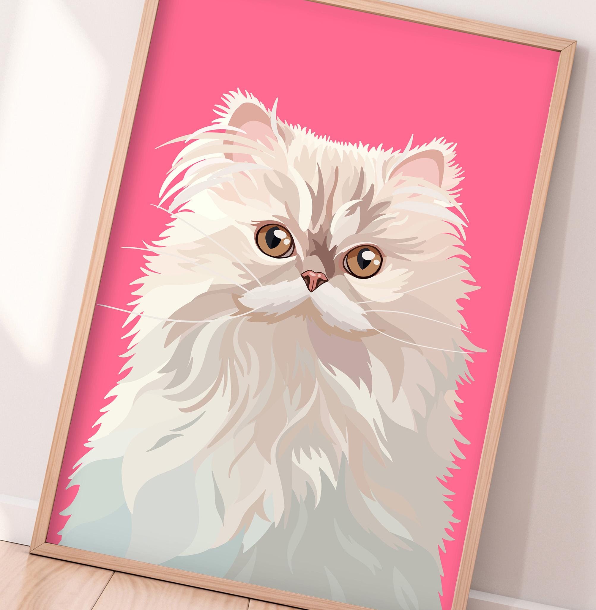 ペルシャ白猫プリント | A4 A3 ハウスペットウォールアート猫ポスター