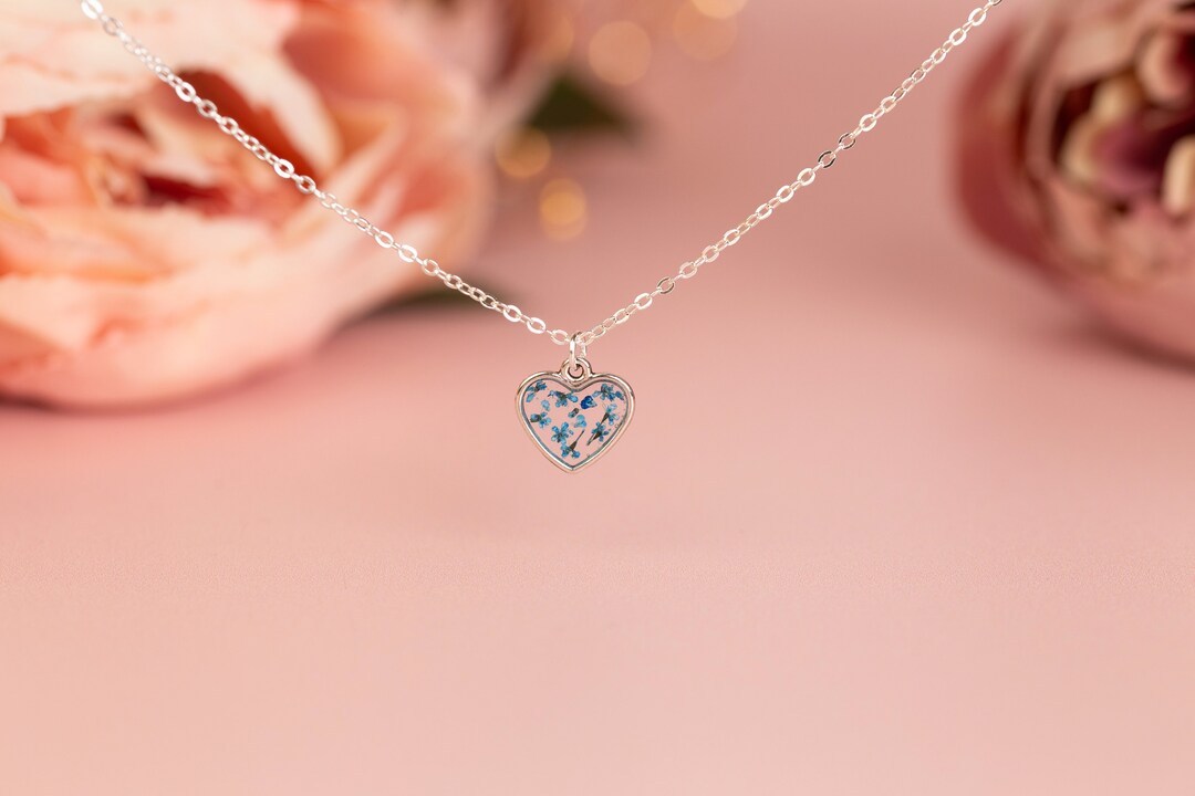 Real Pressed Flower Heart Necklace. Something Blue Sterling Etsy UK