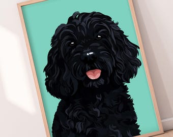 Cockapoo Black Dog Print | A4 A3 House Pet Wall Art Pink Poster. Animal Lover Kitchen Living Room Gifts Personalised Colour