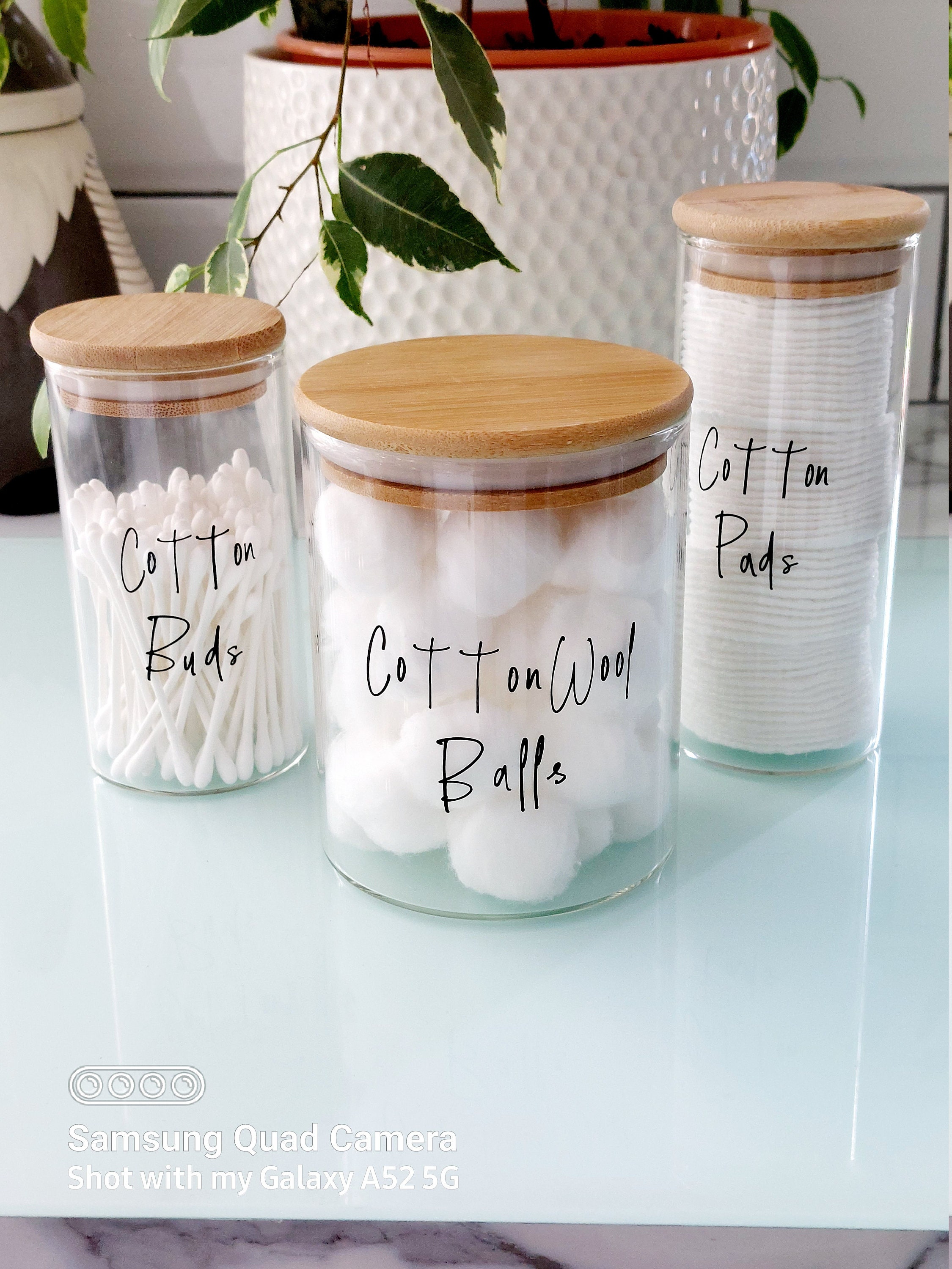 Eco Friendly Personalised Bamboo Glass Jar/cotton Buds/cotton Etsy UK