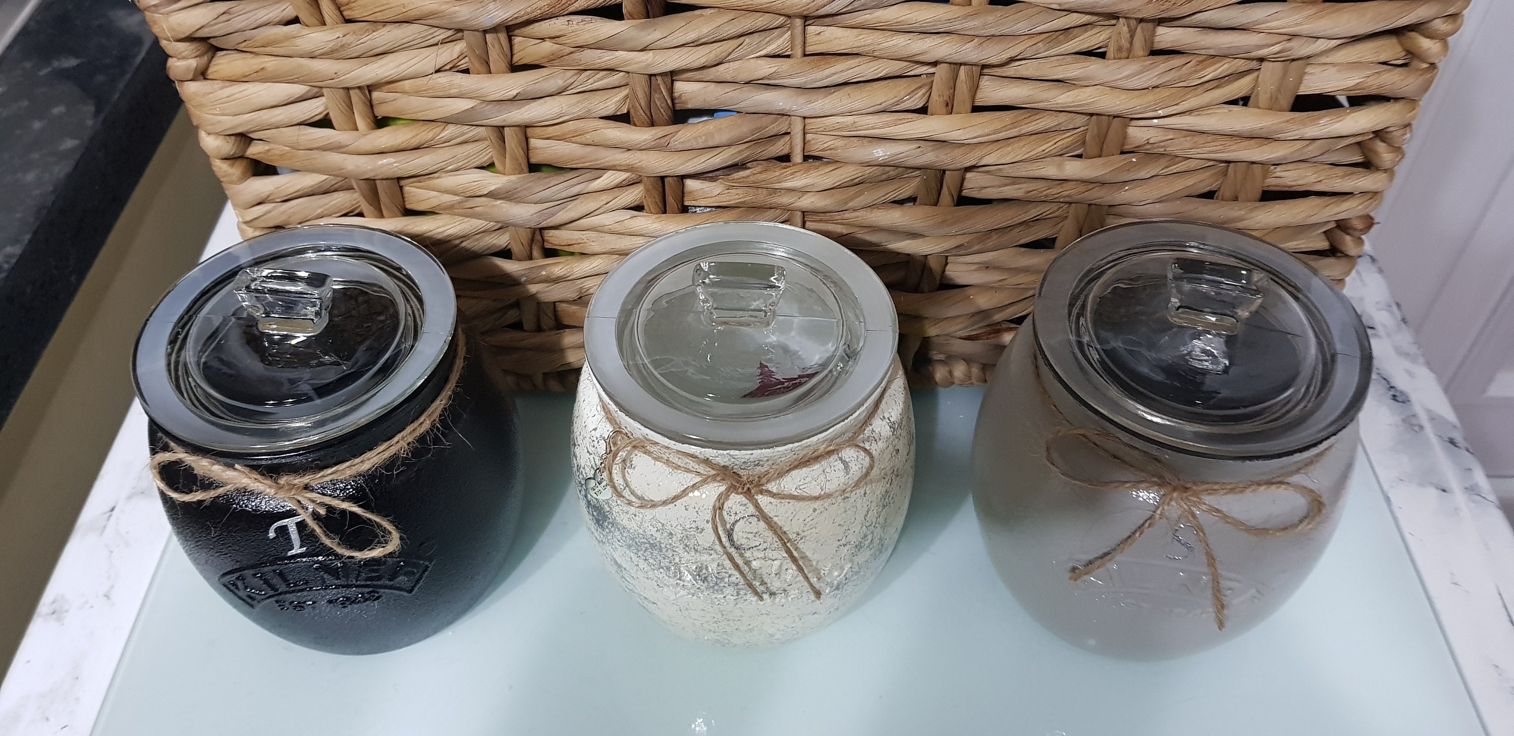 Hand Painted Kilner Tea Coffee Sugar Jars Black white Etsy