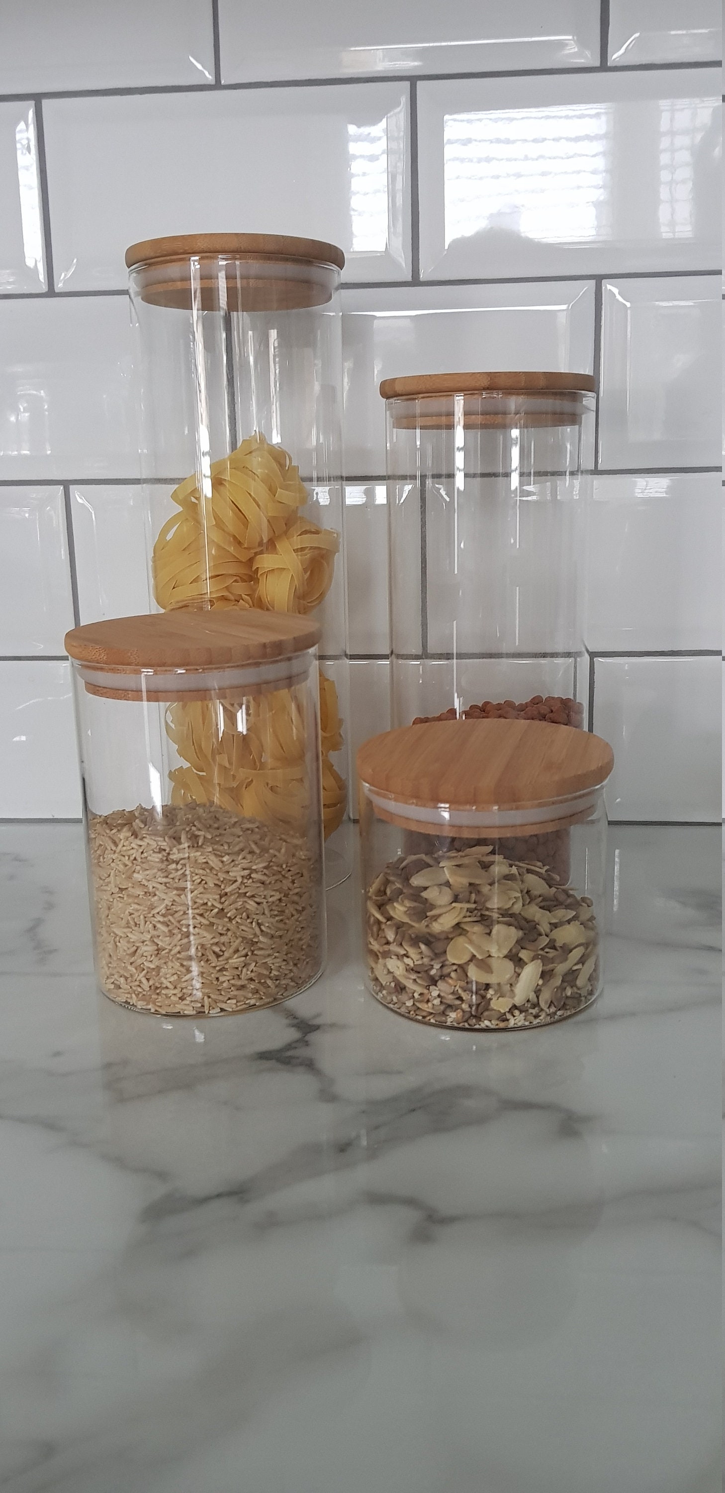 Set of 4 storage jars Bamboo lids Glass Jars Airtight Etsy