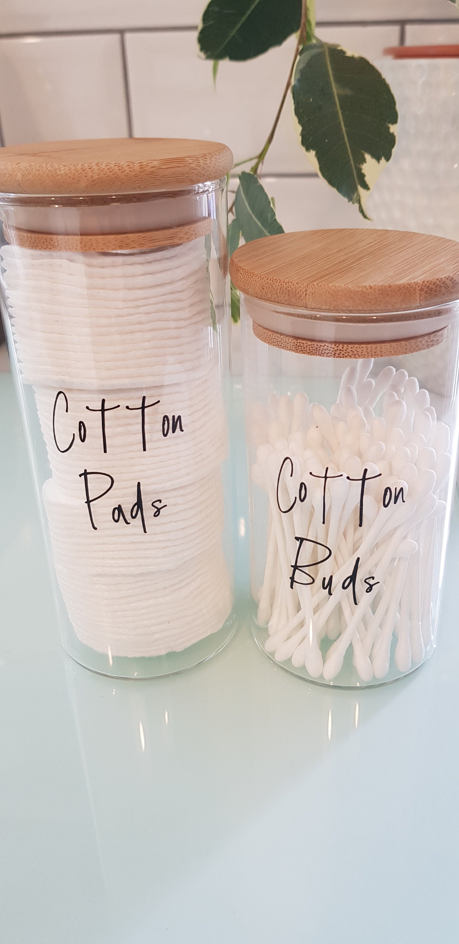Eco Friendly Personalised Bamboo Glass Jar/cotton Buds/cotton Etsy UK