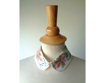 Col amovible blanc chemise broderie et perles Brielle