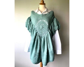 Veryna water green handmade oversized boho women's sweater