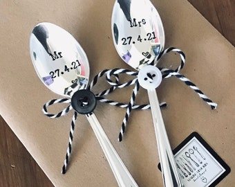 Mr and Mrs/ Mr and Mr/ Mrs and Mrs - Hand Stamped Vintage Cutlery - Personalisable