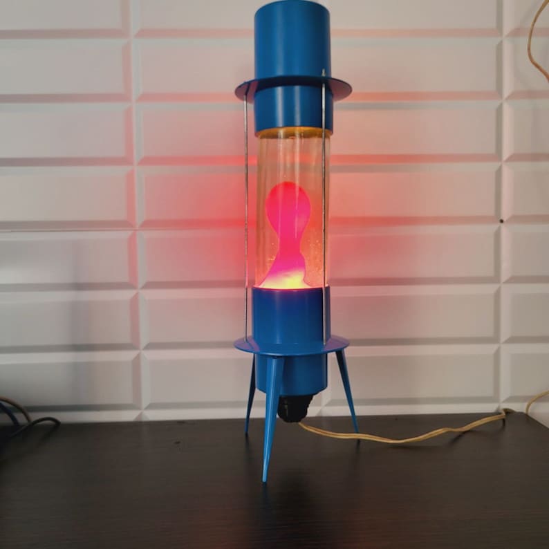 Super rare old vintage 1990y. Soviet scarlet collectible lava lamp space rocket style lamp decor lamp lamp gift red lava blue lamp zdjęcie 4