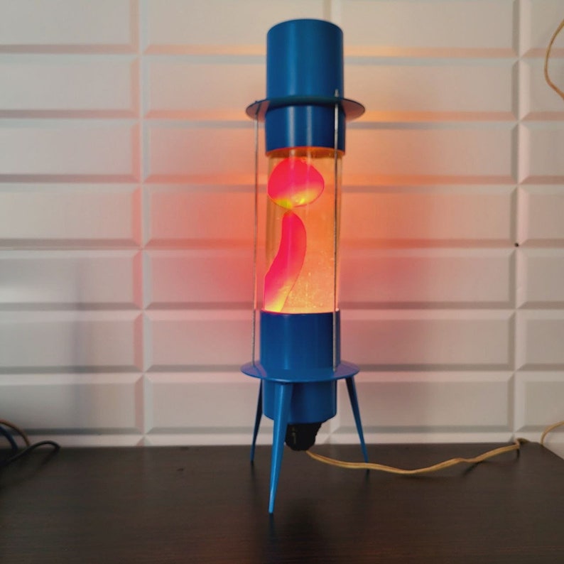 Super rare old vintage 1990y. Soviet scarlet collectible lava lamp space rocket style lamp decor lamp lamp gift red lava blue lamp image 1