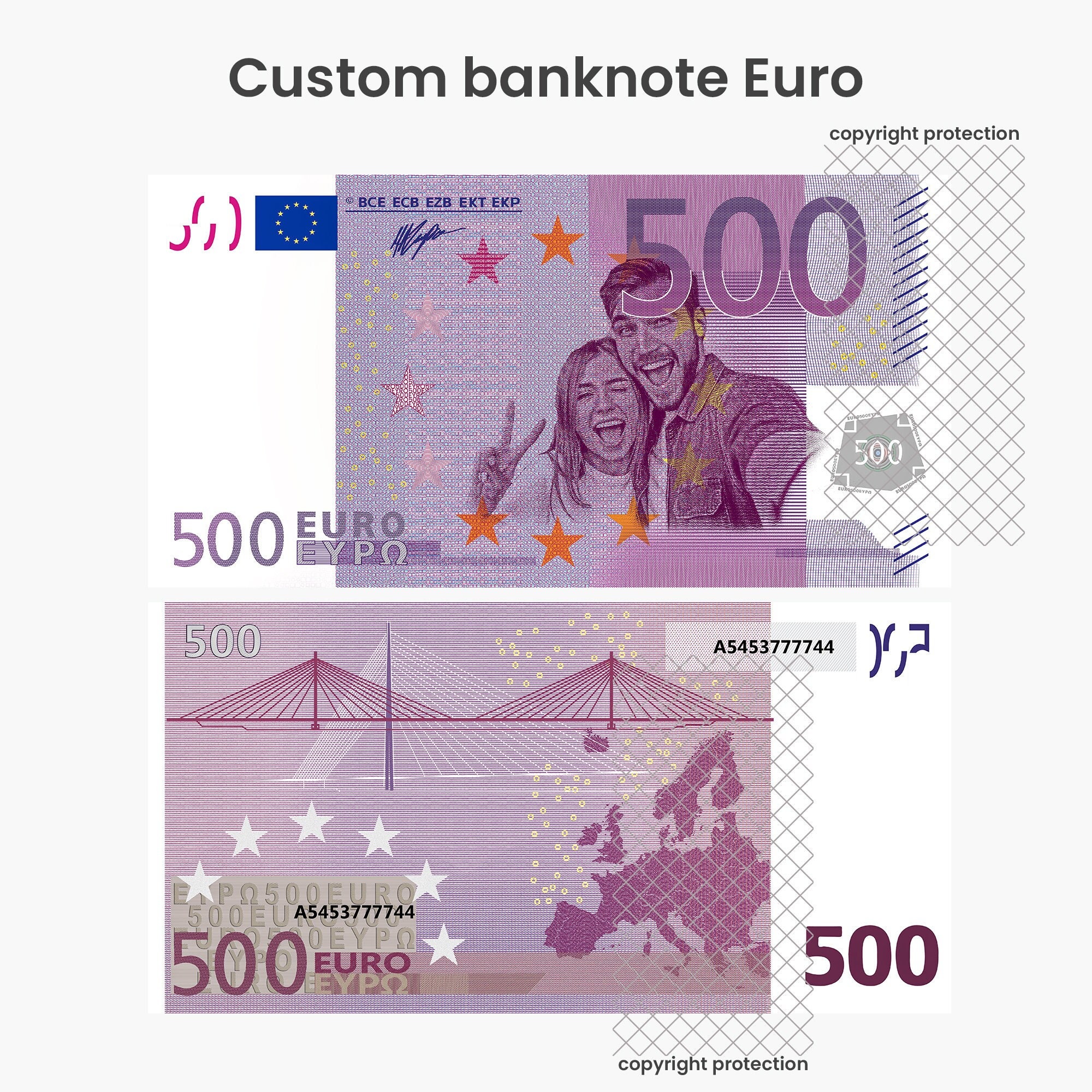 Set di soldi finti Euro da stampare personalmente per i negozi per