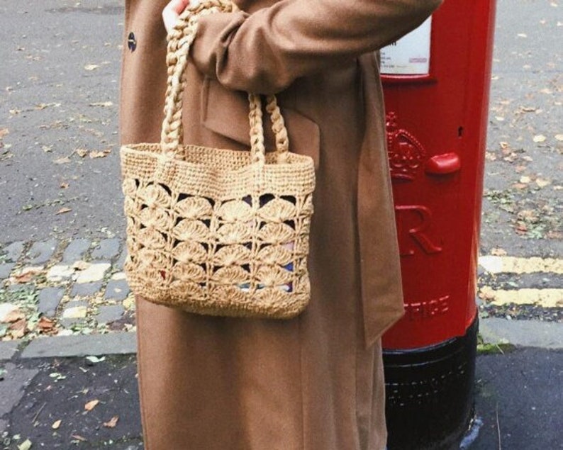 ERICA - Parisian style crocheted raffia bag, straw basket tote in French style 