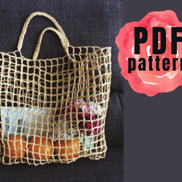 PDF Pattern Crochet Raffia Net Tote Bag  Crochet basket bag parisian basket easy pattern beginners pdf net bag crochet tutorial