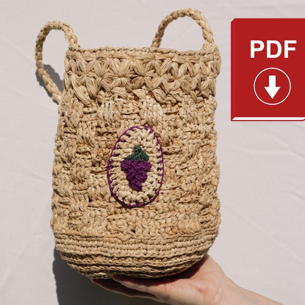 PDF Pattern Crochet Raffia Net Tote Bag  - easy crochet bag pdf pattern straw tote net shopping bag round crochet shoulder bag clutch raffia