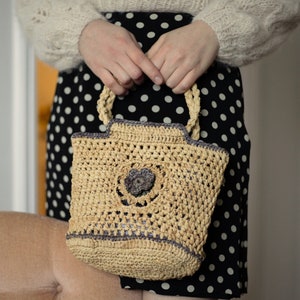 LOLA - Crochet raffia basket bag handmade tote French Parisian outfit Jane birkin aesthetic