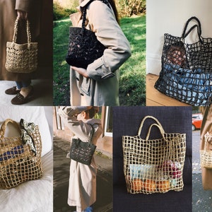 PDF PATTERN BUNDLE - Tote Bags -  easy crochet bag pdf pattern straw tote net shopping bag Active
