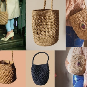 PDF PATTERN BUNDLE - Bucket Bags - easy raffia crochet bag pdf pattern straw tote net shopping bag spring outfit summer bag