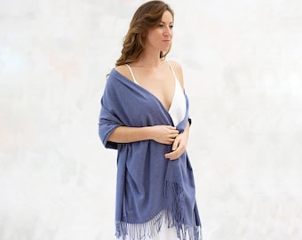 Chal de dama de honor tipo pashmina extra suave color azul "Denim"
