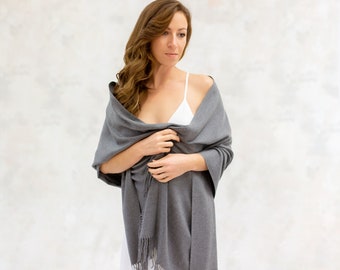 Chal de dama de honor de pashmina gris extra suave de alta calidad