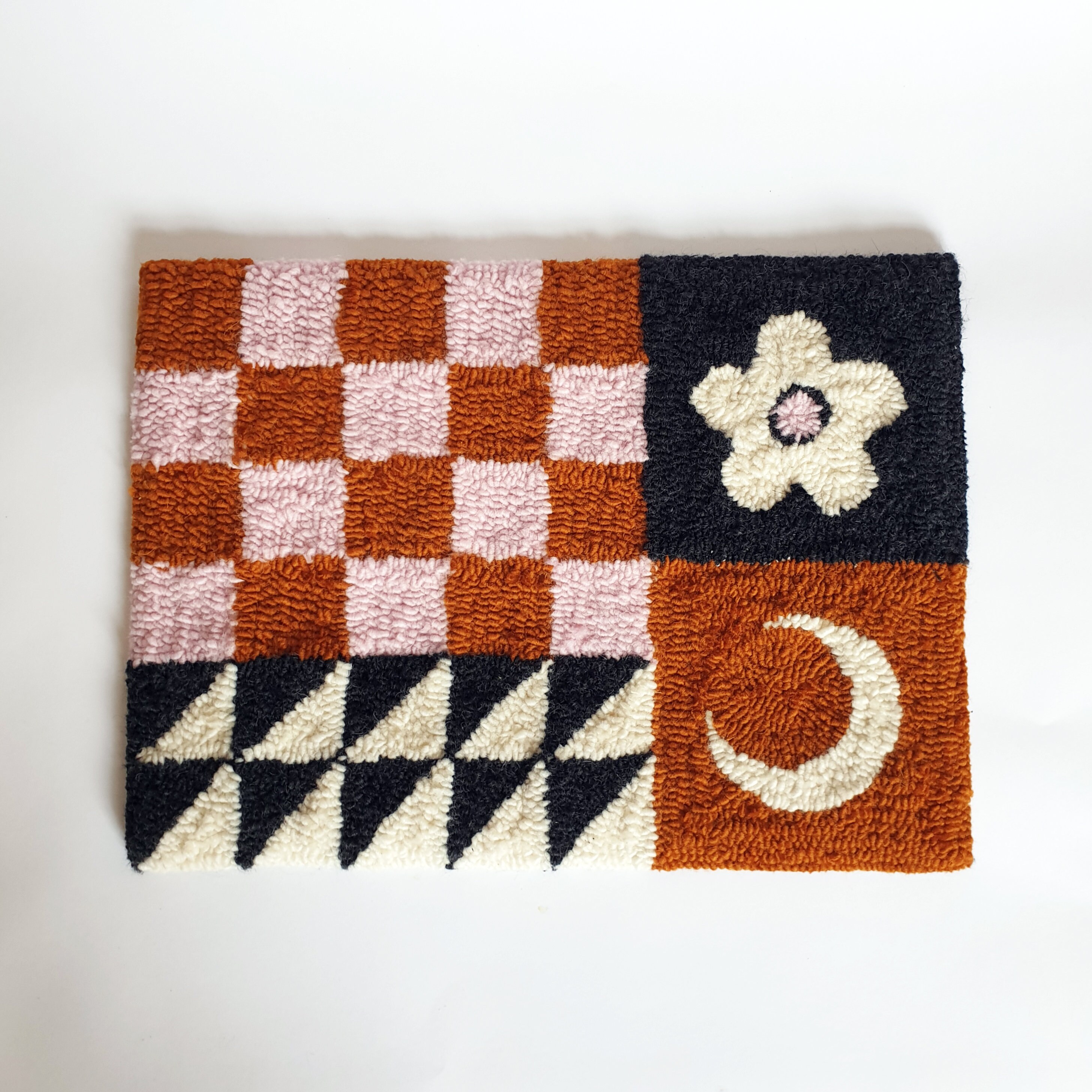 Handmade Punch Needle Rug with Check Moon & Flower Motif Etsy