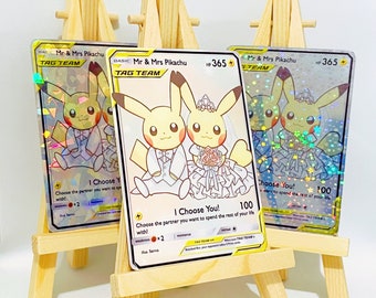 Mr & Mrs Pikachu Wedding Pokemon Trading Card Anniversary Invitation Gift Birthday Marriage Engagement Mother's Day Bride Groom Him/Her