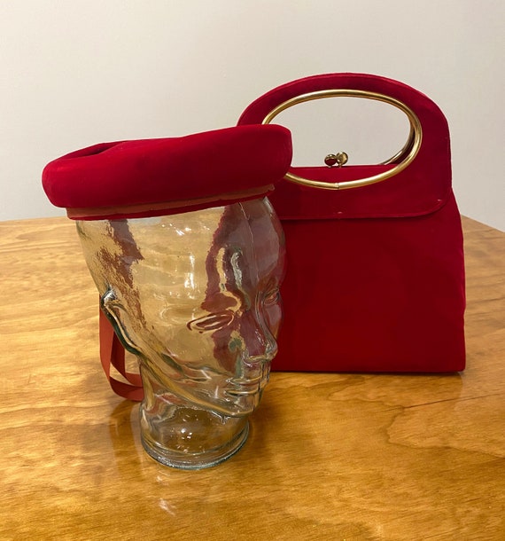 1950s/60s Velvet Handbag and Colby Hat Set
