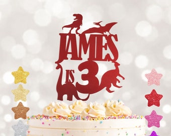 Personalized Dinosaur Cake Topper: Custom Name & Age, Birthday Party Decor