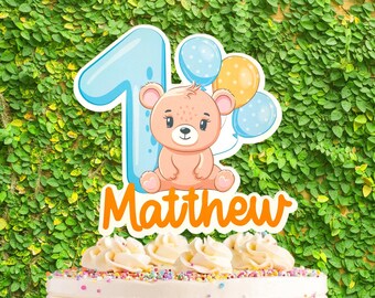 Custom First cake topper, bear cake topper, Birthday cake topper, 2 and 3 cake topper, Personalised cake topper