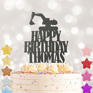 Construction cake topper custom birthday excavator theme cake decoration party celebration personalised  name digger cake centrepiece