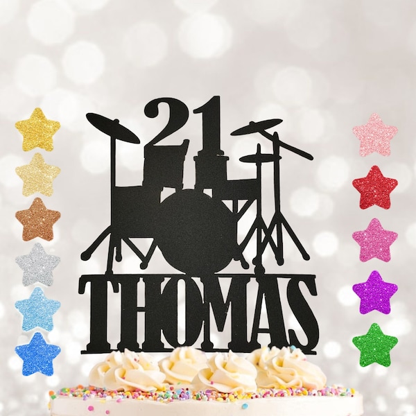 Drums cake topper, personalised cake topper, any name cake topper, any age, Birthday cake topper