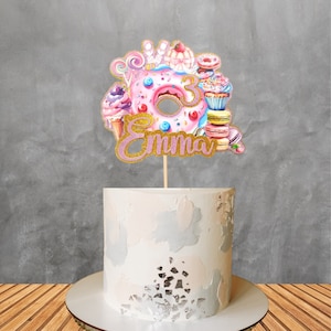 Sweet Birthday Cake Topper: Personalized Glitter Donut Party Decor