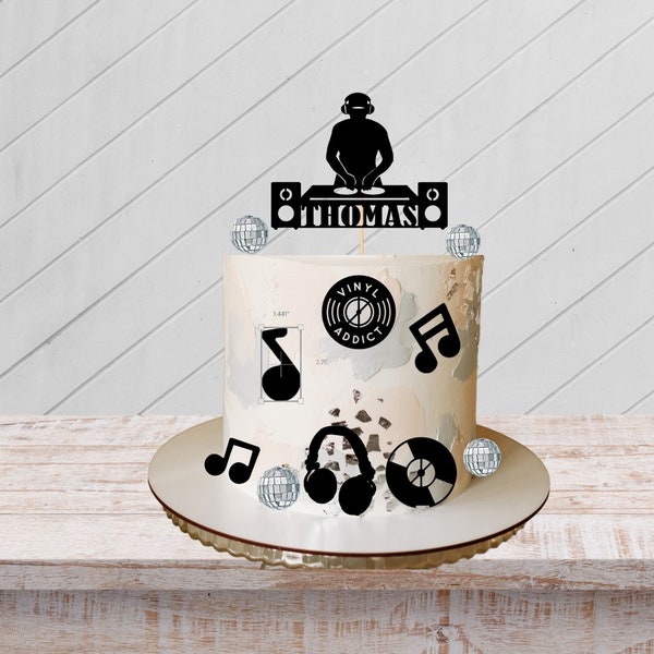 Pack DJ personnalisé pour décoration de gâteau, disque de musique, musicien, discothèque, musique de fête d'anniversaire, décoration de gâteau d'anniversaire, décoration DJ