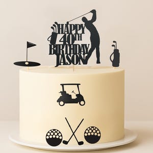 Personalized Golf Birthday Cake Topper Set Golfer Theme Party Decorations Custom Name Age Topper Golf Cart Flag Design