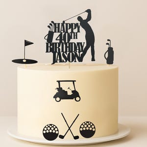Personalized Golf Birthday Cake Topper Set Golfer Theme Party Decorations Custom Name Age Topper Golf Cart Flag Design