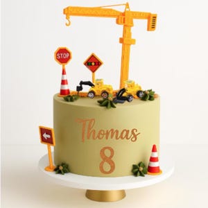 Custom Construction Cake Topper Set Personalized Name and Age Cake Charm Kids Birthday Party Decorations Bulldozer Excavator Theme