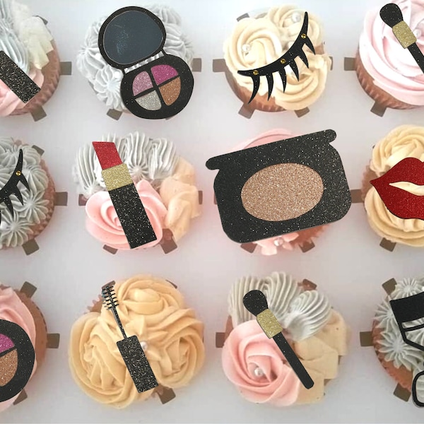 Makeup cupcake toppers, Birthday cupcake decoration, Makeup topper