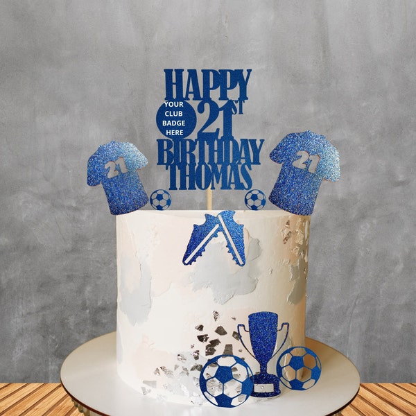 Football bundle cake topper, glitter cake topper, personalised cake topper with any name any age, birthday cake topper, cake decorating