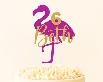 Décoration de gâteau personnalisée flamant rose avec nom et âge, décoration d'anniversaire tropicale rose pour filles ou adultes, décoration de fête personnalisée