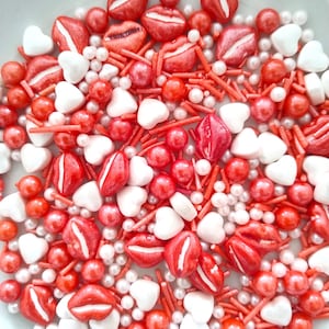 Edible Lip Sprinkles Mix: Red, White, and Pearl Dessert Toppings