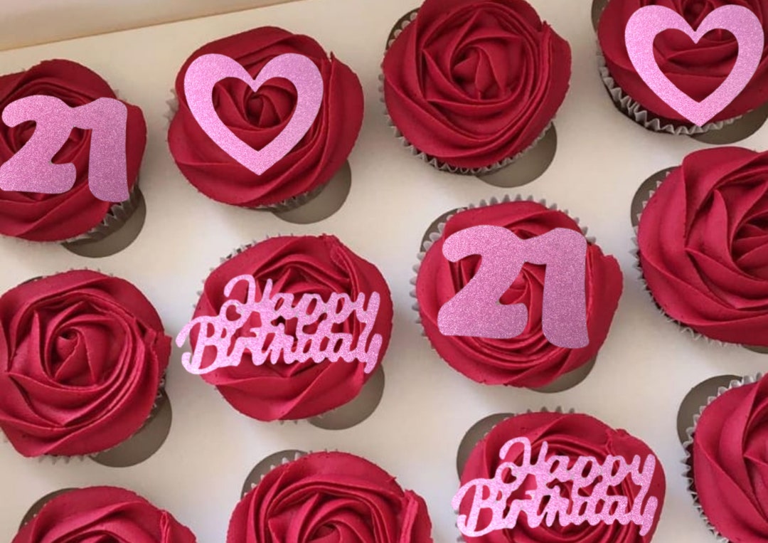 Happy Birthday Cupcake Topper, Age Cupcake Topper, Heart Cupcake Topper