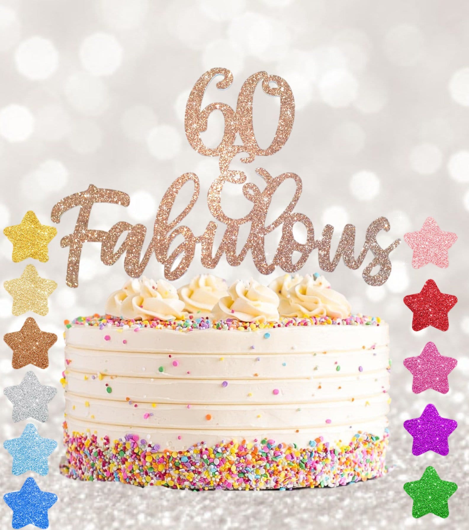 Cake Topper Decorazione Torta Buon Compleanno Oro Glitterato