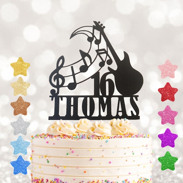 Personalised Name Age Guitar music cake topper, custom cake topper, cake topper, personalised cake topper, glitter party cake topper