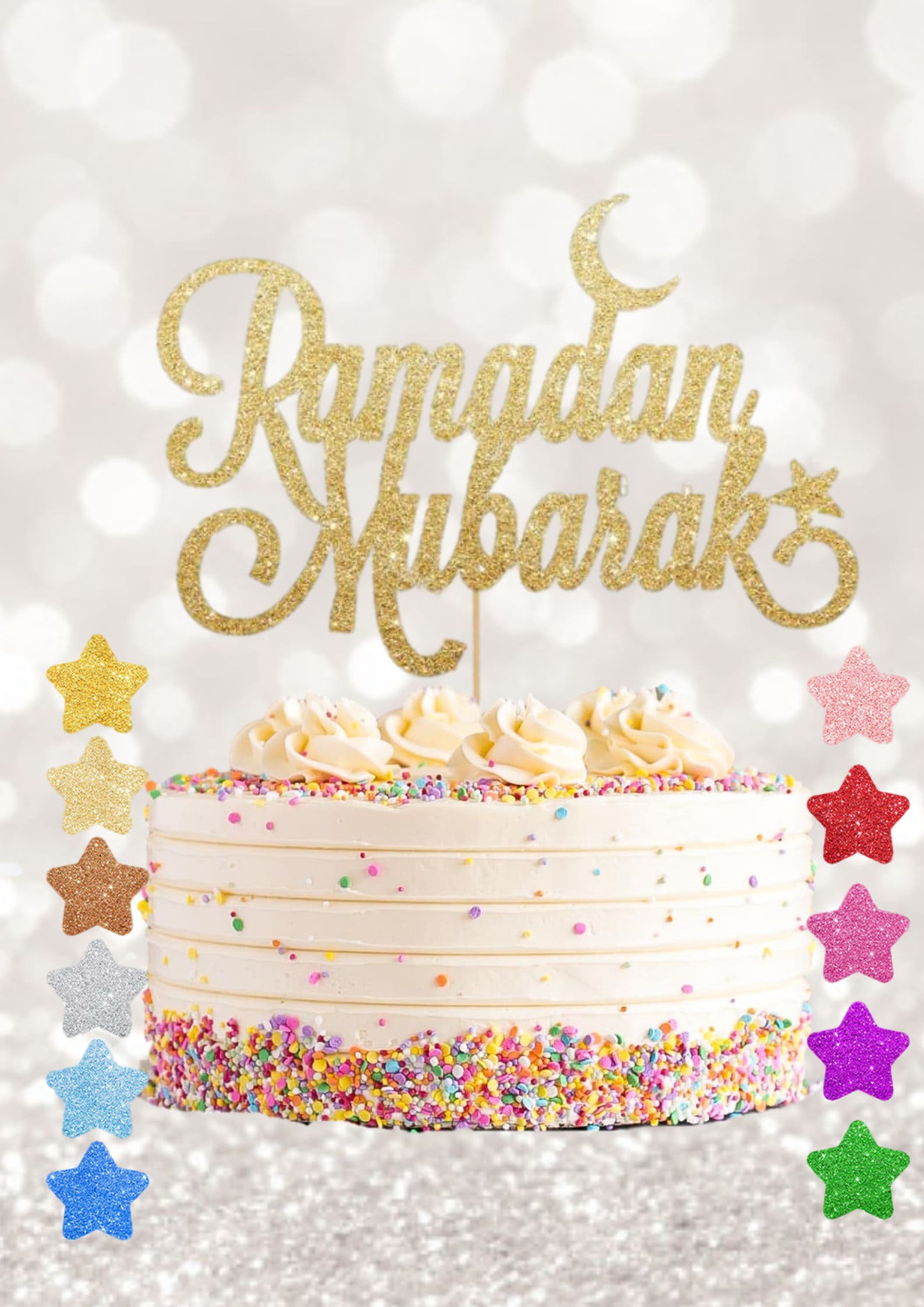 Eid Mubarak Ramadan Glitter DIY Cake Toppers Hajj Mubarak Cake Decor Topper New 