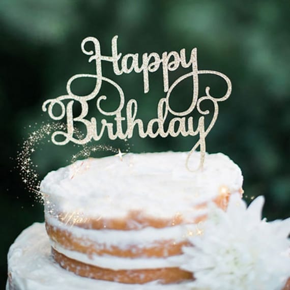 AILEXI Lot de 6 décorations de gâteau faites à la main à paillettes pour gâteaux, cupcakes et glace – Happy Birthday et étoiles bleues pailletées