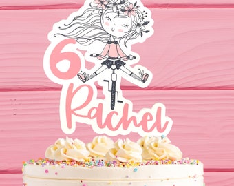 CUSTOM Bicycle GIRL cake topper, Birthday cake topper, personalised your cake topper with any name and age, cake decoration