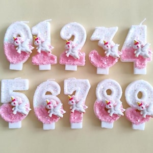 Unicorn Birthday Cake Topper: Pink Glitter Number Candle