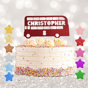 Personalized Bus Cake Topper: Custom Name & Age, Glitter Card