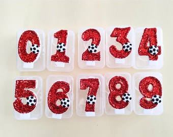 Red Glitter Football Birthday Candle: Sports Theme Cake Topper