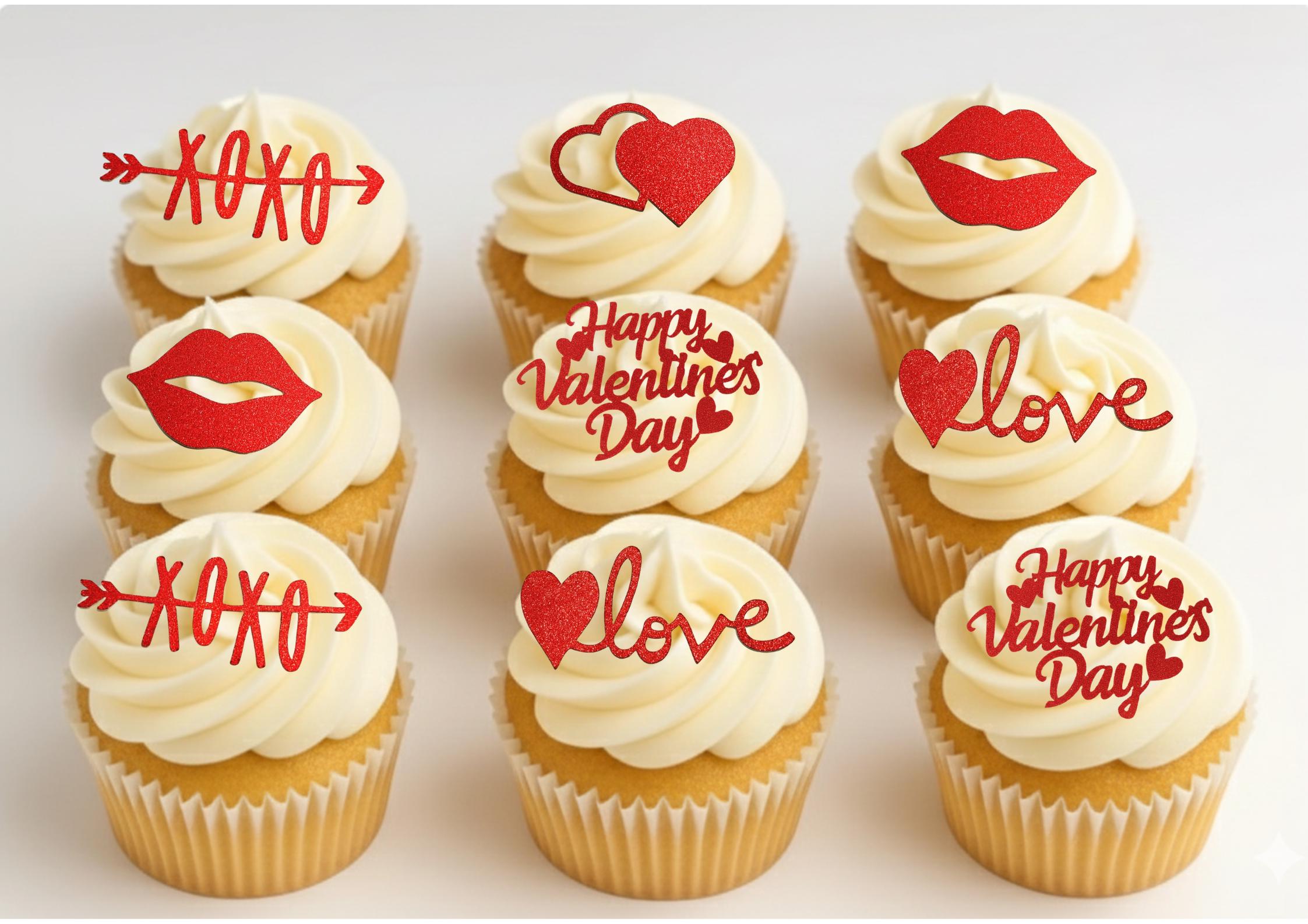 LIANRISES 52 Pezzi Decorazioni Per Cupcake Torte A Forma Di Cuore, Rosso Per San Valentino, Matrimoni, Fidanzamenti, Feste Di Compleanno