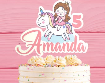 Unicorn cake topper, princess cake topper,  personalised unicorn cake topper with any name and age